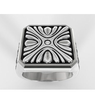 Silver Square Mens Signet Ring With Oxidized Ornate Patterns