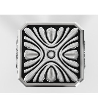 Silver Square Mens Signet Ring With Oxidized Ornate Patterns