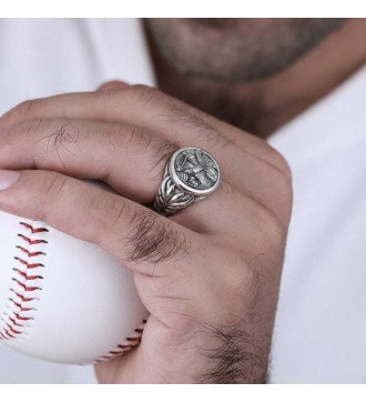 Silver Christian Men's Signet Ring With Archangel Michael 0661