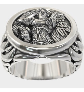 Anello cristiano da uomo in argento con arcangelo Michele 0661