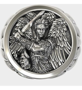 Anello cristiano da uomo in argento con arcangelo Michele 0661