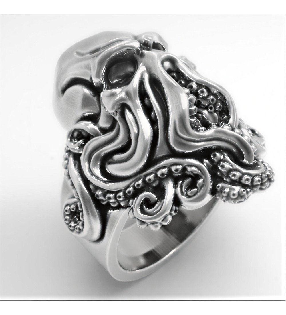 Piraten Karibik inspiriert Silber Schädel Oktopus Biker Ring