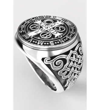 Anello cattolico cristiano in argento Sterling San Benedetto