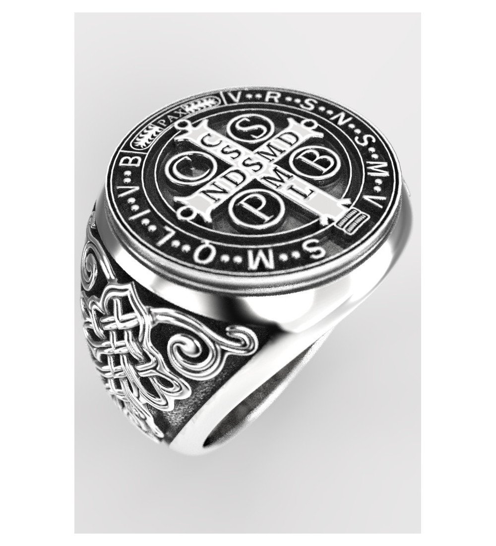 Catholic Christian Sterling Silver Saint Benedict Signet Ring