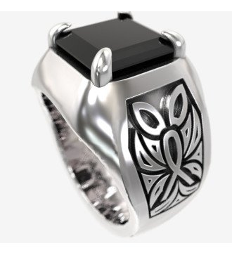 Black Stone Men's Signet Ring Gift for Men 0493