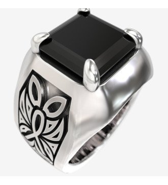 Black Stone Men's Signet Ring Gift for Men 0493