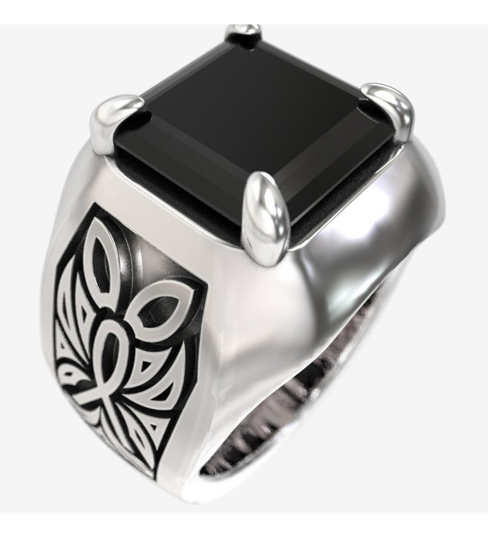 Anello Signet da uomo con pietra nera Regalo per uomo 0493