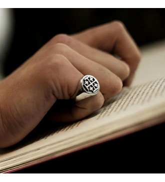 Religious Jerusalem Cross Sterling Silver Ring for Men 0313