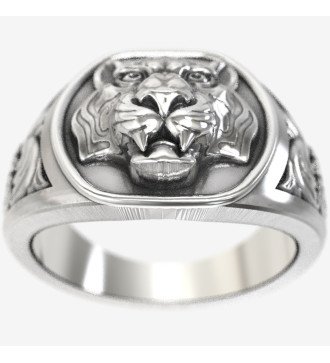 Anillo de sello de plata hecho a mano de los hombres del tigre