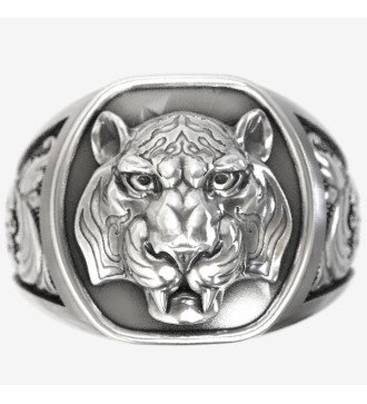 Anillo de sello de plata hecho a mano de los hombres del tigre