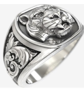 Anello con sigillo di tigre da uomo, fatto a mano, in argento
