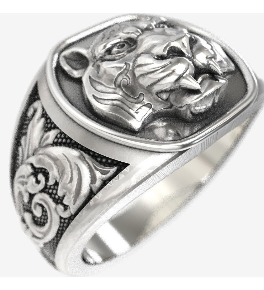Anillo de sello de plata hecho a mano de los hombres del tigre