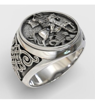 Byzantine Style St George the Victorious Silver Signet Ring 0050