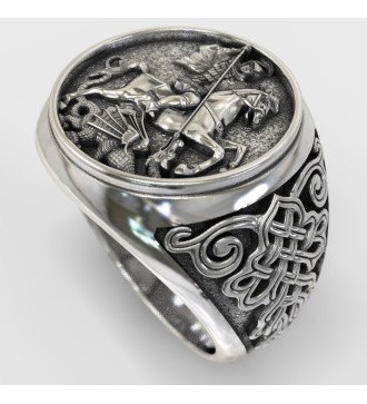 Βυζαντινό Ασημένιο Ανδρικό Δαχτυλίδι Σφραγίδα Άγιος Γεώργιος Ο