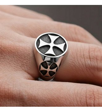 Cooler Herren Biker Ring mit oxidierten Kreuzen 0046
