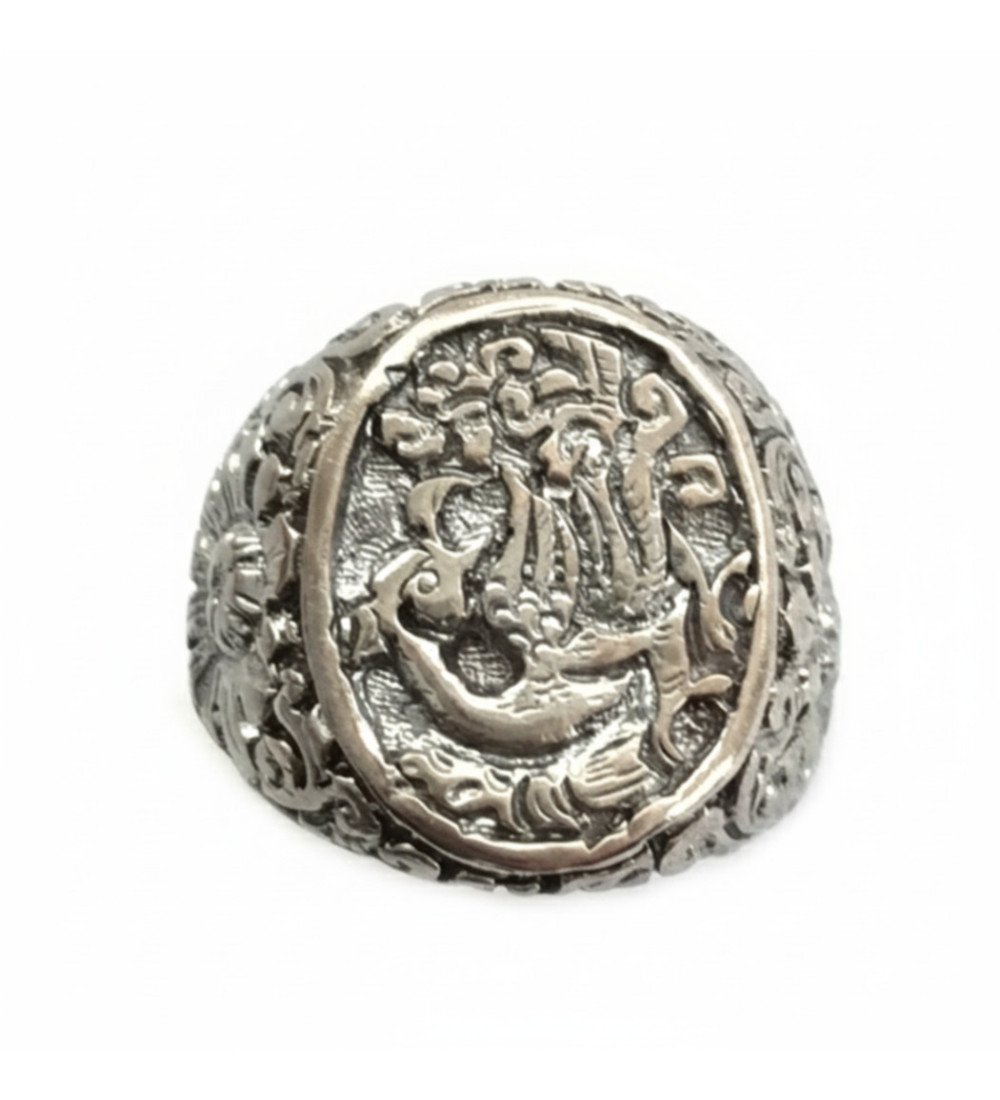 Premium hecho a mano Phoenix grabado Signet anillo de plata de