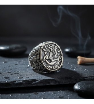 Premium Handcrafted Phoenix graviert Signet Silber Herrenring