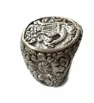 Premium hecho a mano Phoenix grabado Signet anillo de plata de
