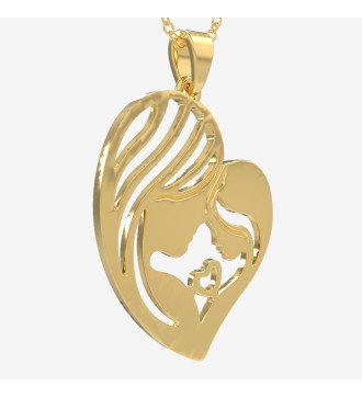 Luxury Gift Silver Necklace Mom and Child in Gold Color 0640K