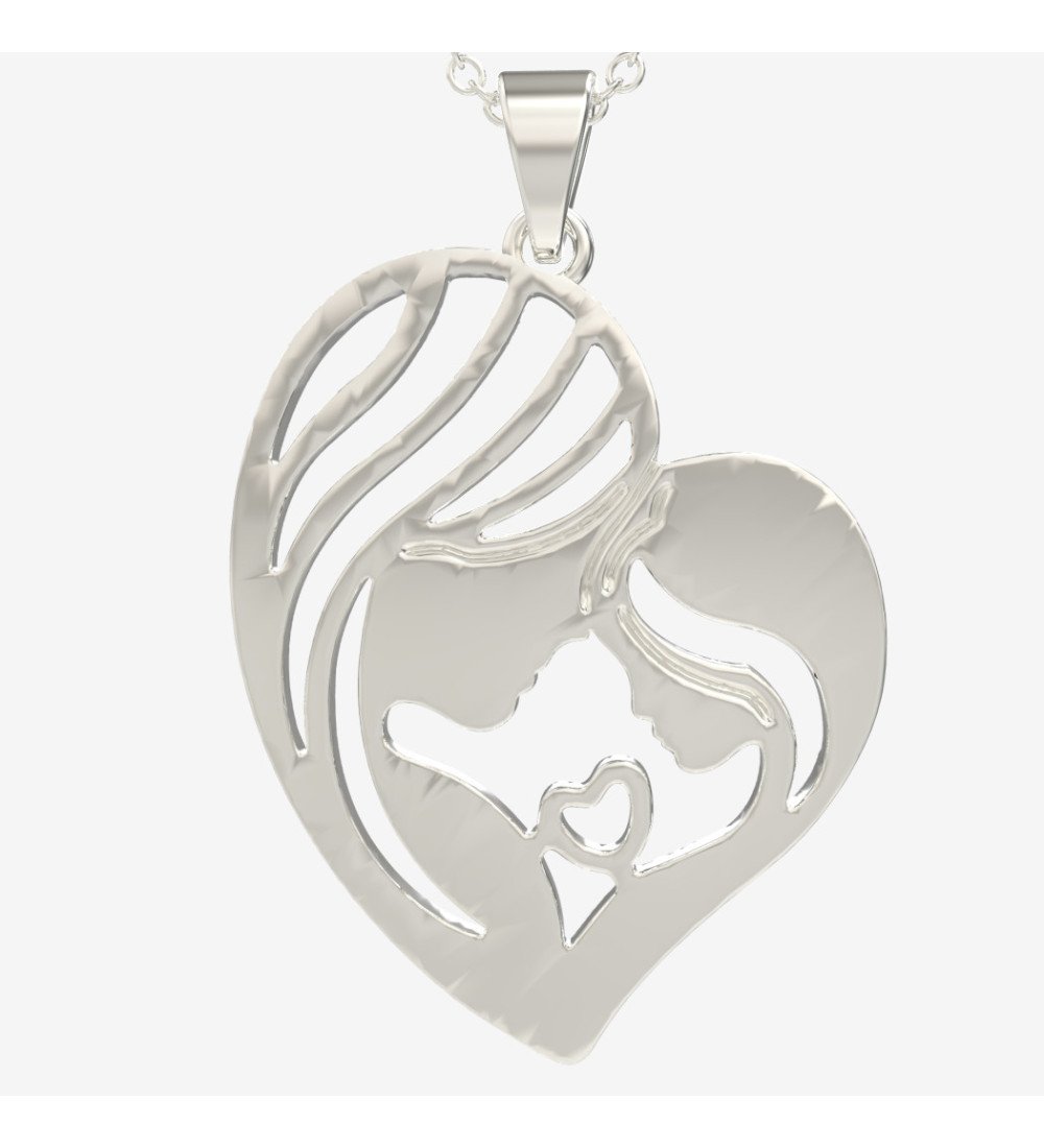 Regalo para Mamá Collar de Plata Mamá Niño Blanco con Corazón