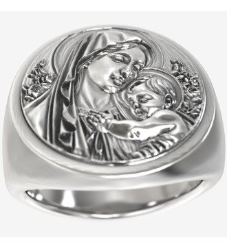 Anillo de sello cristiano hecho a mano con la Virgen María con