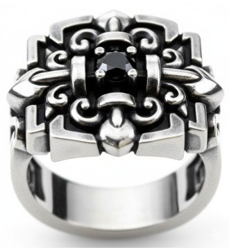 Impressive Men's Christian Signet Cross Ring with Black