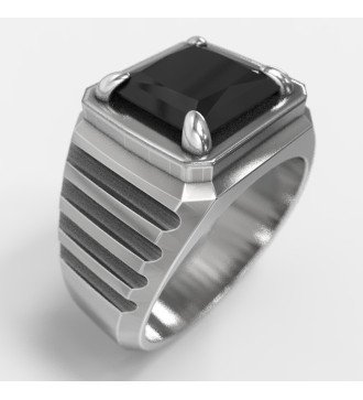 Premium Silber Herren Siegelring mit schwarzem Stein für