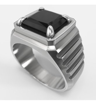 Premium Ασημένιο Ανδρικό Δαχτυλίδι με Μαύρη Πέτρα για Δώρο 0670
