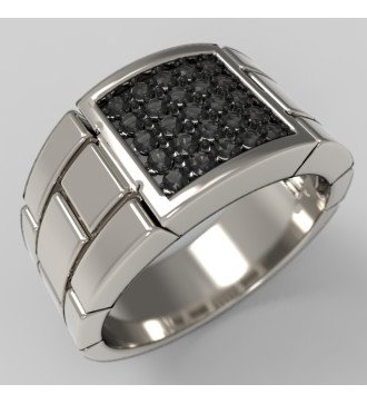 Bague en argent cadeau pour homme avec pierres noires 0634