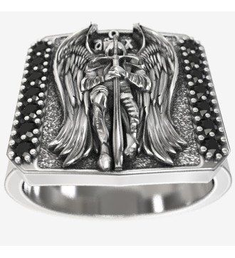 Anillo de sello de plata para hombre con Arcángel Miguel y
