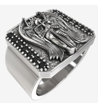 Anillo de sello de plata para hombre con Arcángel Miguel y