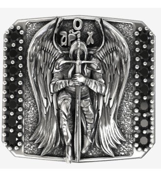 Anillo de sello de plata para hombre con Arcángel Miguel y