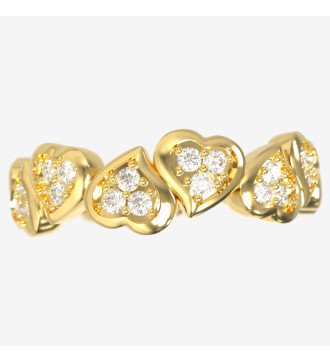 Bague d'éternité pour femme en argent avec cœurs et zircons blancs en or 0098K