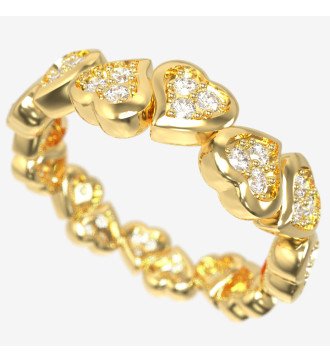 Silver Women's Eternity Ring with Hearts and White Zircons in Gold 0098K