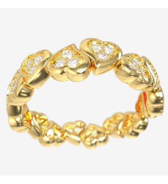 Silver Women's Eternity Ring with Hearts and White Zircons in Gold 0098K