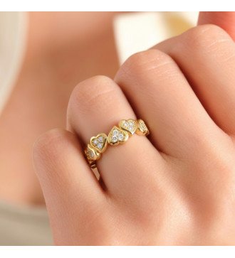 Bague d'éternité pour femme en argent avec cœurs et zircons blancs en or 0098K