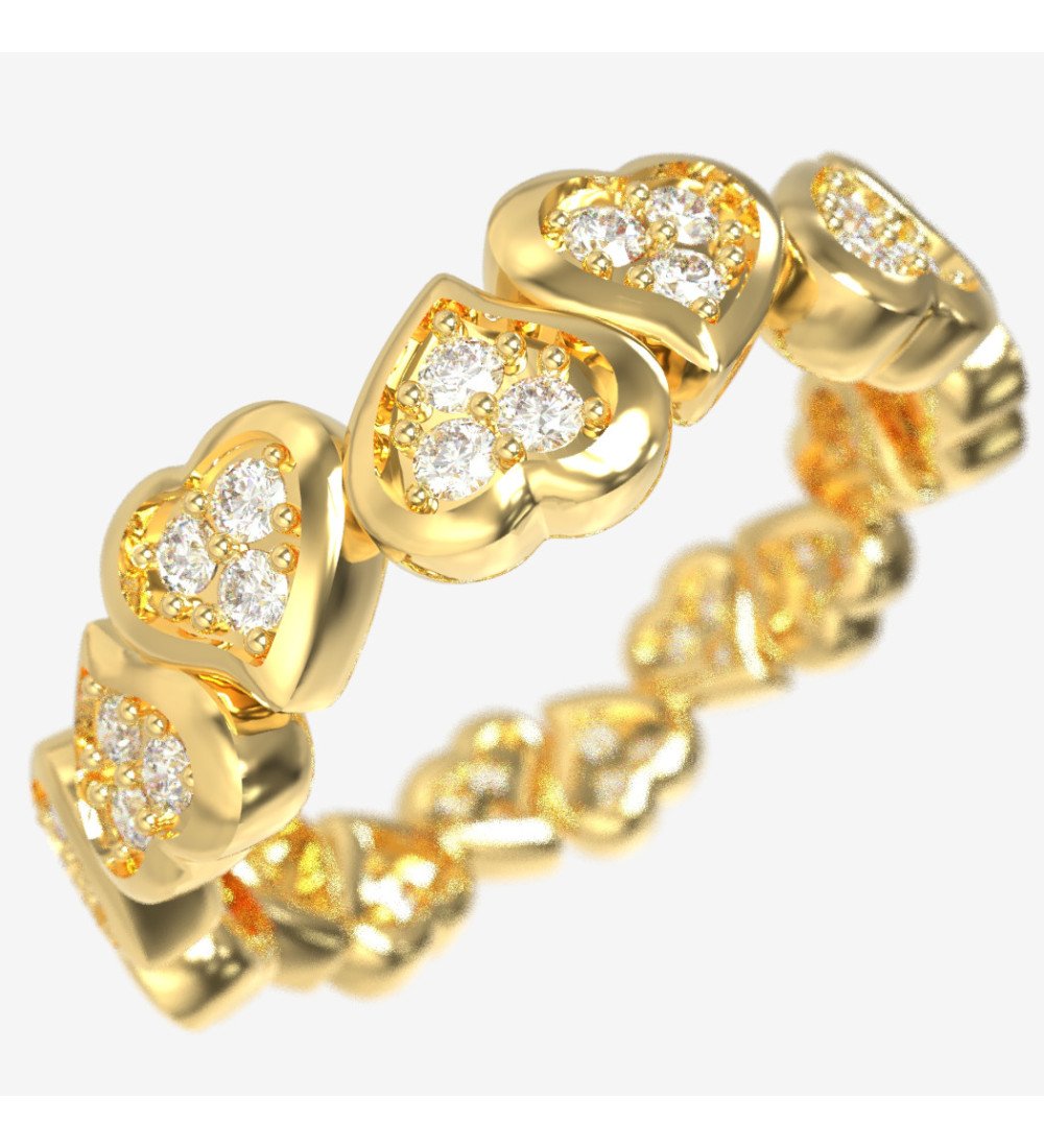 Bague d'éternité pour femme en argent avec cœurs et zircons blancs en or 0098K