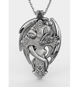 Кулон Страж-Дракон на готическом кресте. Серебро 925.