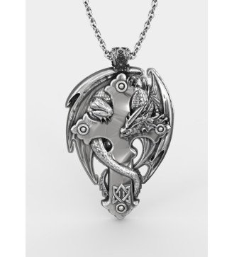 Кулон Страж-Дракон на готическом кресте. Серебро 925.