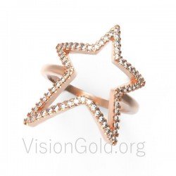 Модное женское звездное кольцо с цирконовыми камнями