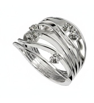 Bague en argent moderne avec pierres de zircons blancs 0563L