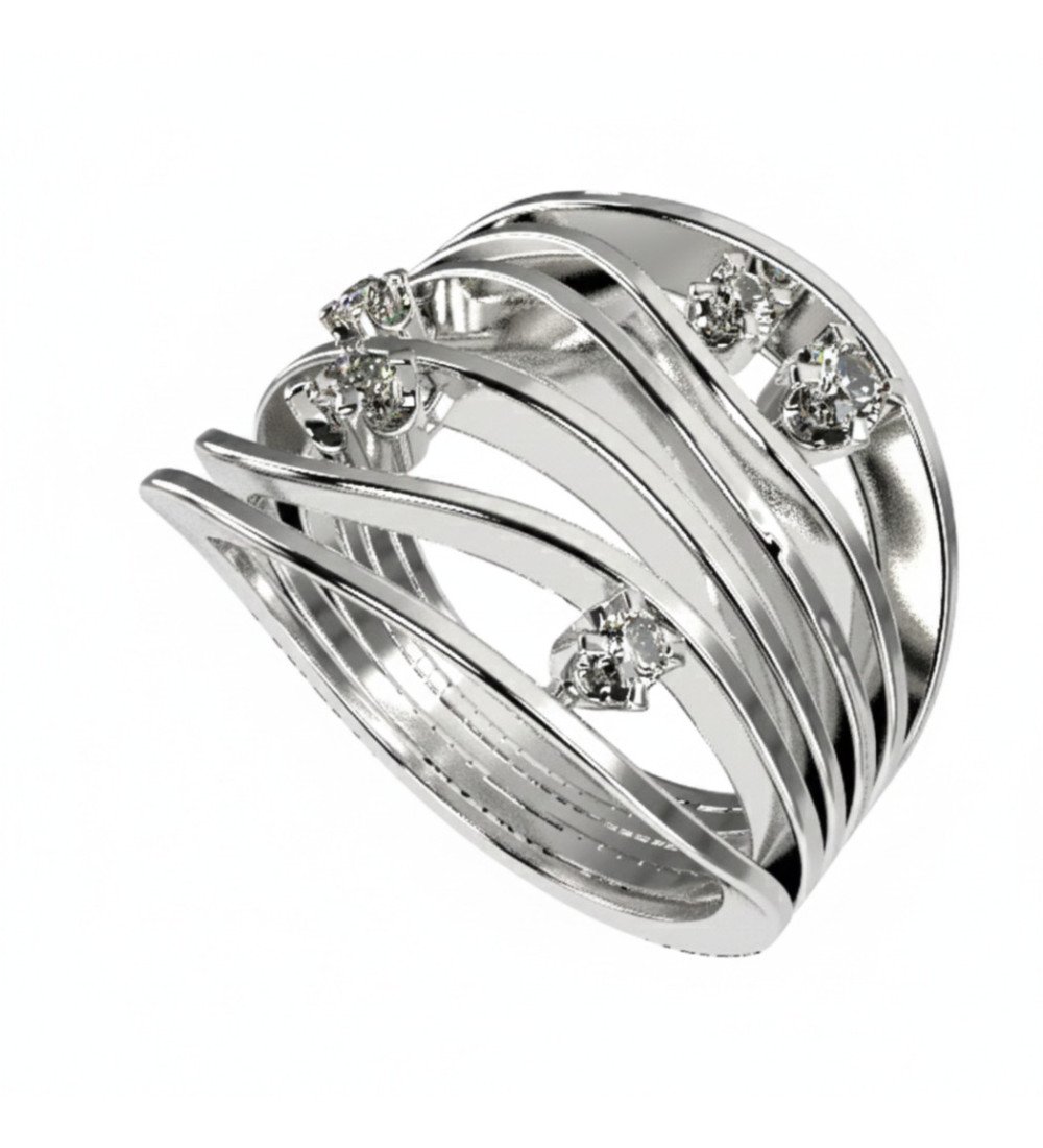 Modern Silver Ring With White Zircon Stones 0563L