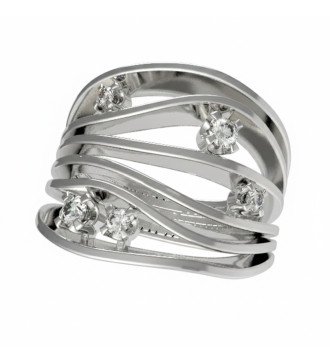 Modern Silver Ring With White Zircon Stones 0563L