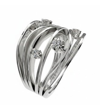 Modern Silver Ring With White Zircon Stones 0563L