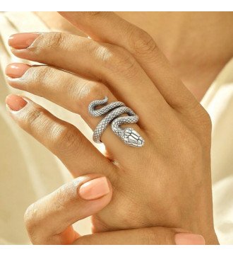 Moderne dames slangen-statement ring in zilver in roze en