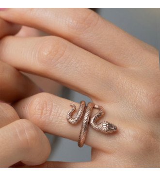 Moderne dames slangen-statement ring in zilver in roze en