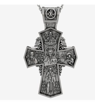 Silver Christian Amulet Double-sided Cross With Archangel
