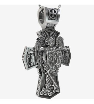 Zilveren christelijk amulet dubbelzijdig kruis met aartsengel