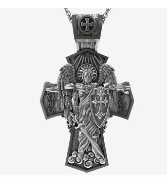 Zilveren christelijk amulet dubbelzijdig kruis met aartsengel