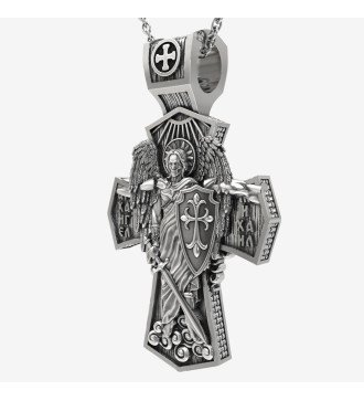 Zilveren christelijk amulet dubbelzijdig kruis met aartsengel